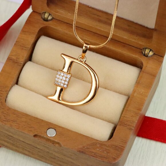 "Rose Gold Plated D Initial Pendant with Sparkling Crystal Detail, XPPT1415 - Picture 2 of 13